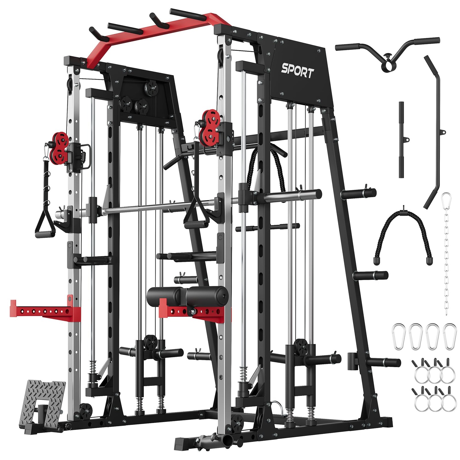 Smith Machine Strength Training Power Cage Lat-Pull Down System 2200lbSquat Rack