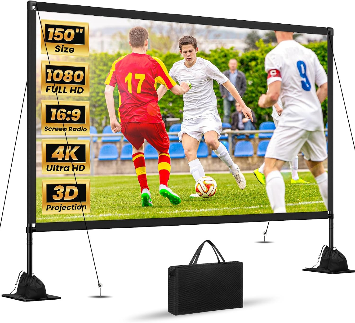 150Inch Projector Screen with Stand: Portable Projector Screen Outdoor Indoor Fr