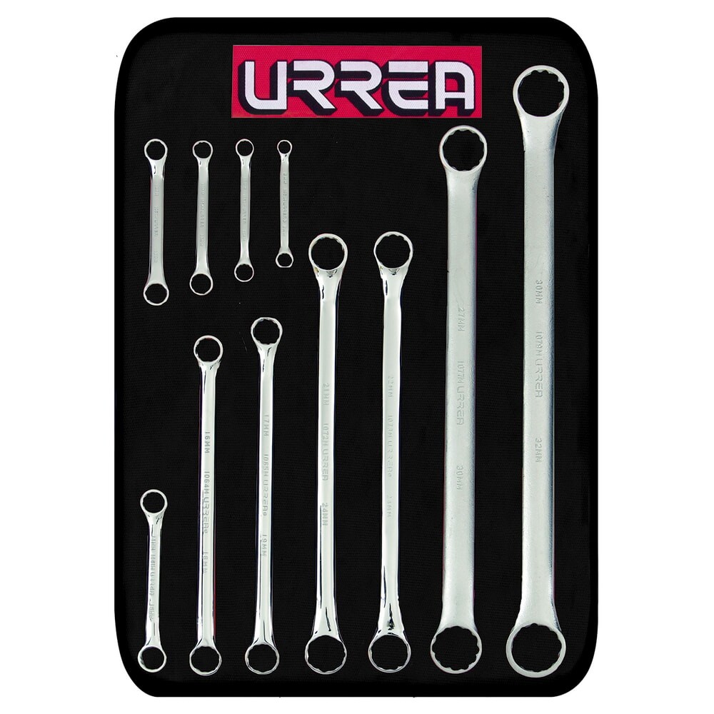 URREA 1100SM Metric Full Polish 12 Point 15 Degree Box-End Wrench Set 11 Pieces