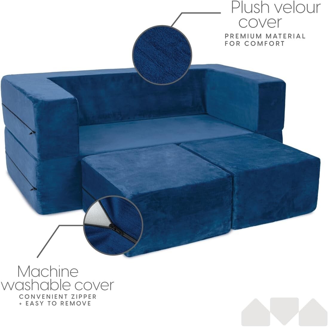 Comfortable Modular Kids Sofa - Navy Blue Loveseat with Pillow for Play Areas