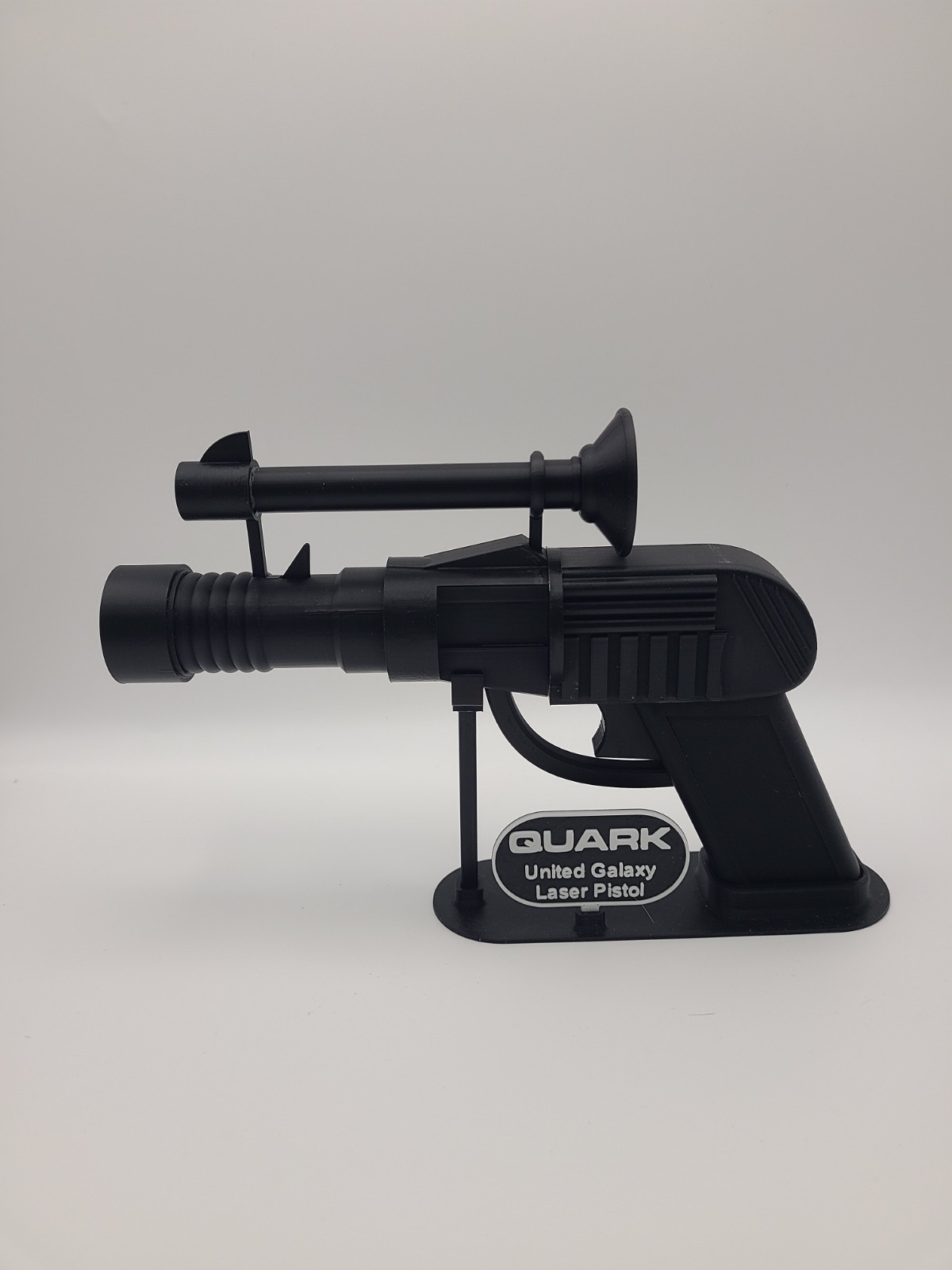 3D Printed Quark United Galaxy Laser Pistol Prop Replica w/ Display Stand
