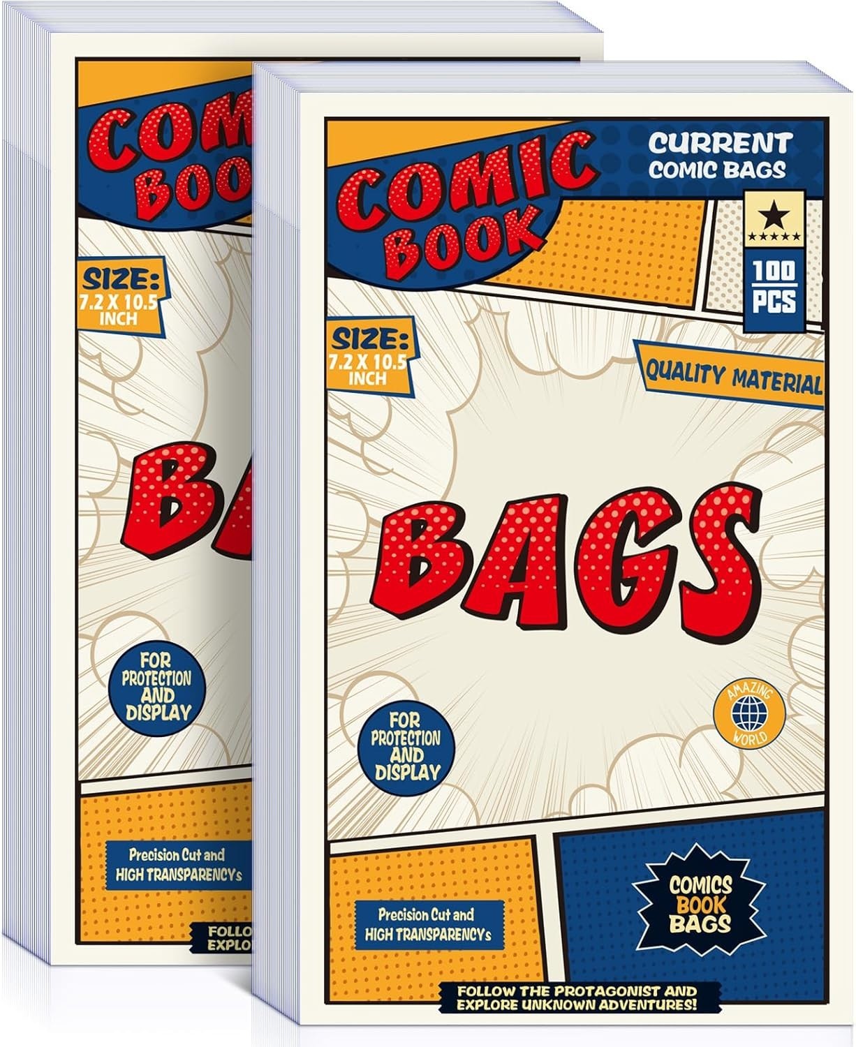 200 Count Current Size Comic Book Bags, 7.2x10.5in Acid-Free & Strong Protection