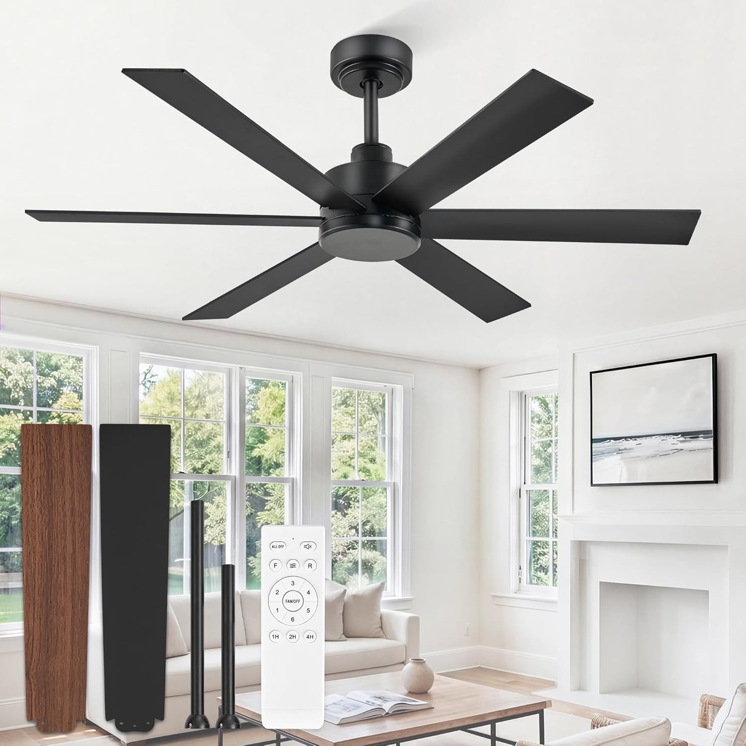48 Inch Ceiling Fan No Light Black Ceiling Fan Without Light 6 Blades Quiet