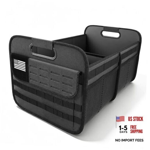 Car Trunk Organizer for SUV - 65L Collapsible Tactical MOLLE Car - Medium Black