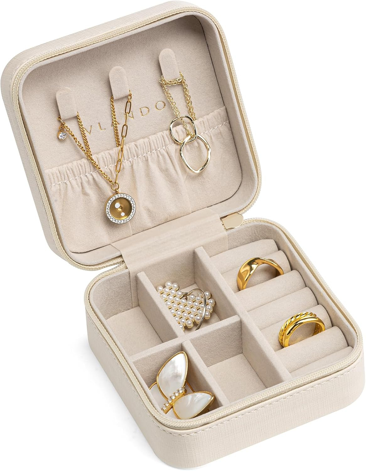 Travel Jewelry Case, Compact Design, Necklace Hook, Anti-Tangle | Removable Divi