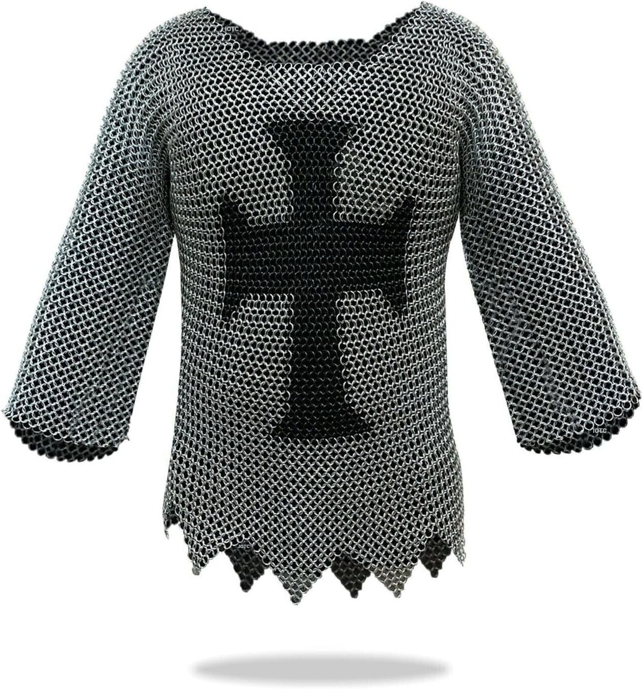 Medieval Templar Chainmail Shirt w/Full Sleeves Solid Iron Haubergeon Armor fabB