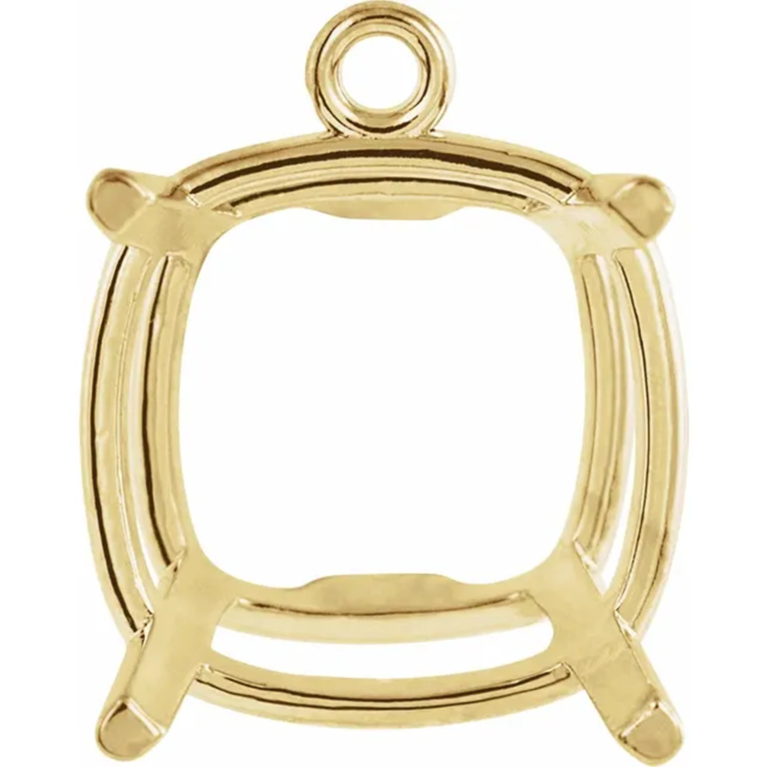 14K Yellow Gold Dangle Setting Cushion Cut 4 Prong Basket Designed Mounting USA