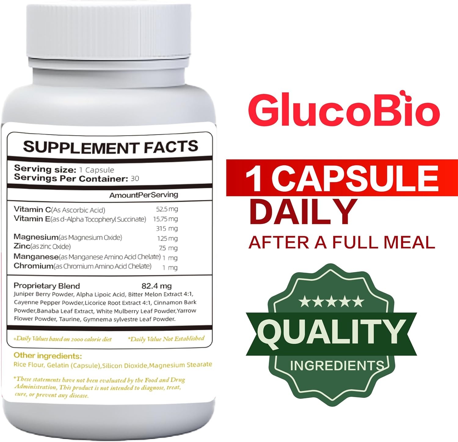 Gluco Revive Blood Sugar Support Health Capsules (600 mg) 30 Caps Exp 5/2027