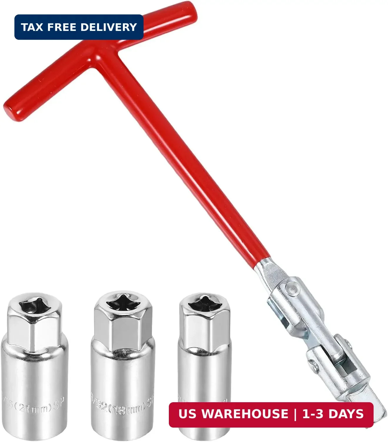 4Pack Spark Plug Socket Wrench Set, T-Handle 16mm (5/8") 21mm (13/16") 18mm (45/