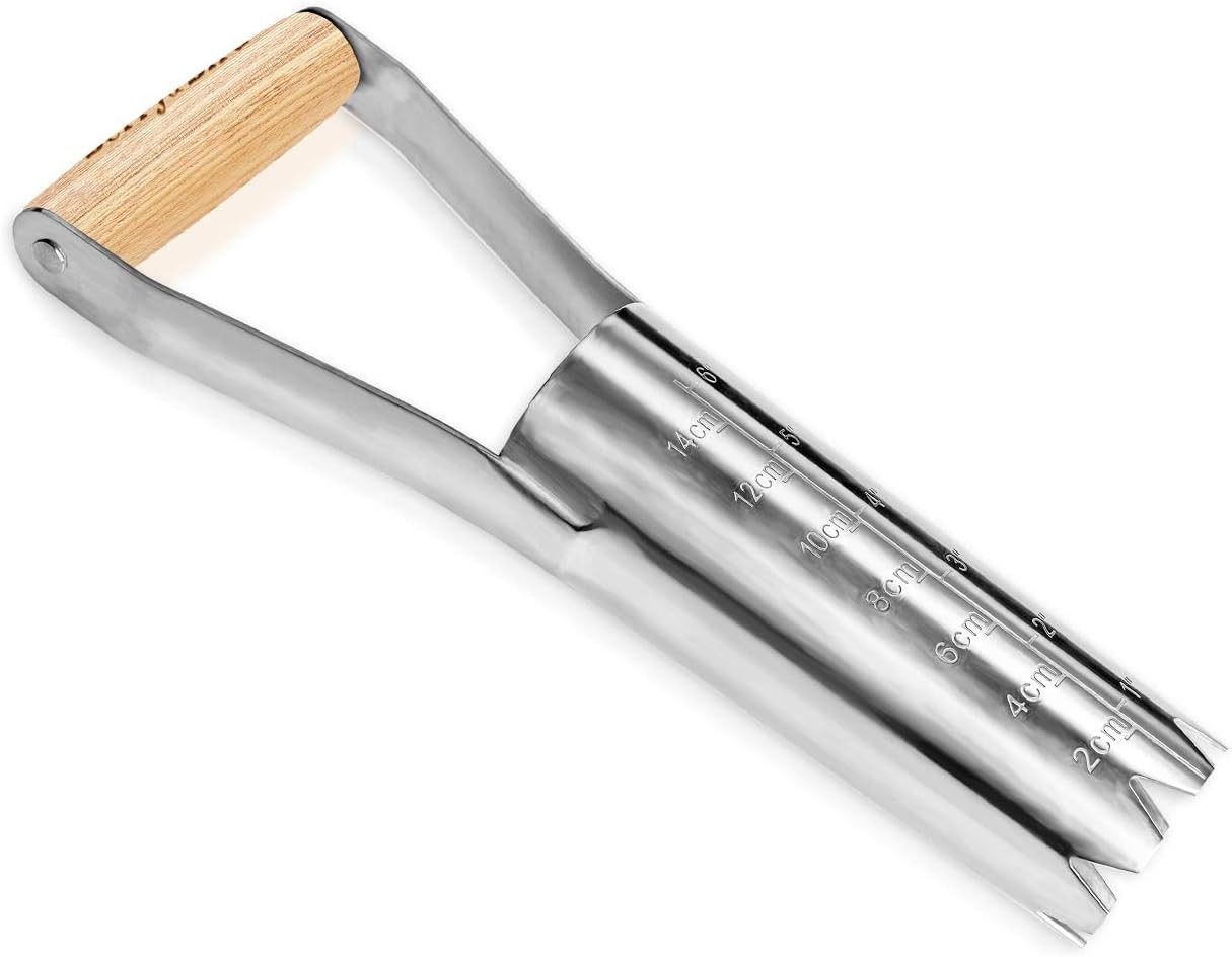 Berry&Bird Bulb Planter, 6" Depth Mark, Wood Handle, Stainless Steel