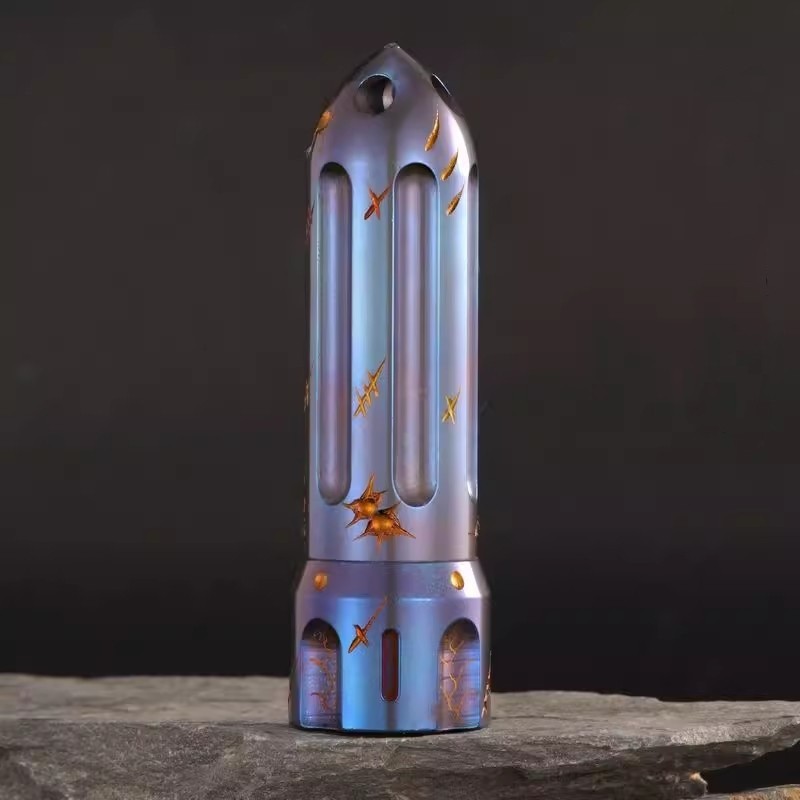 Titanium Alloy Rocket Shape Pill Case Holder Container Keychain Necklace Pendant