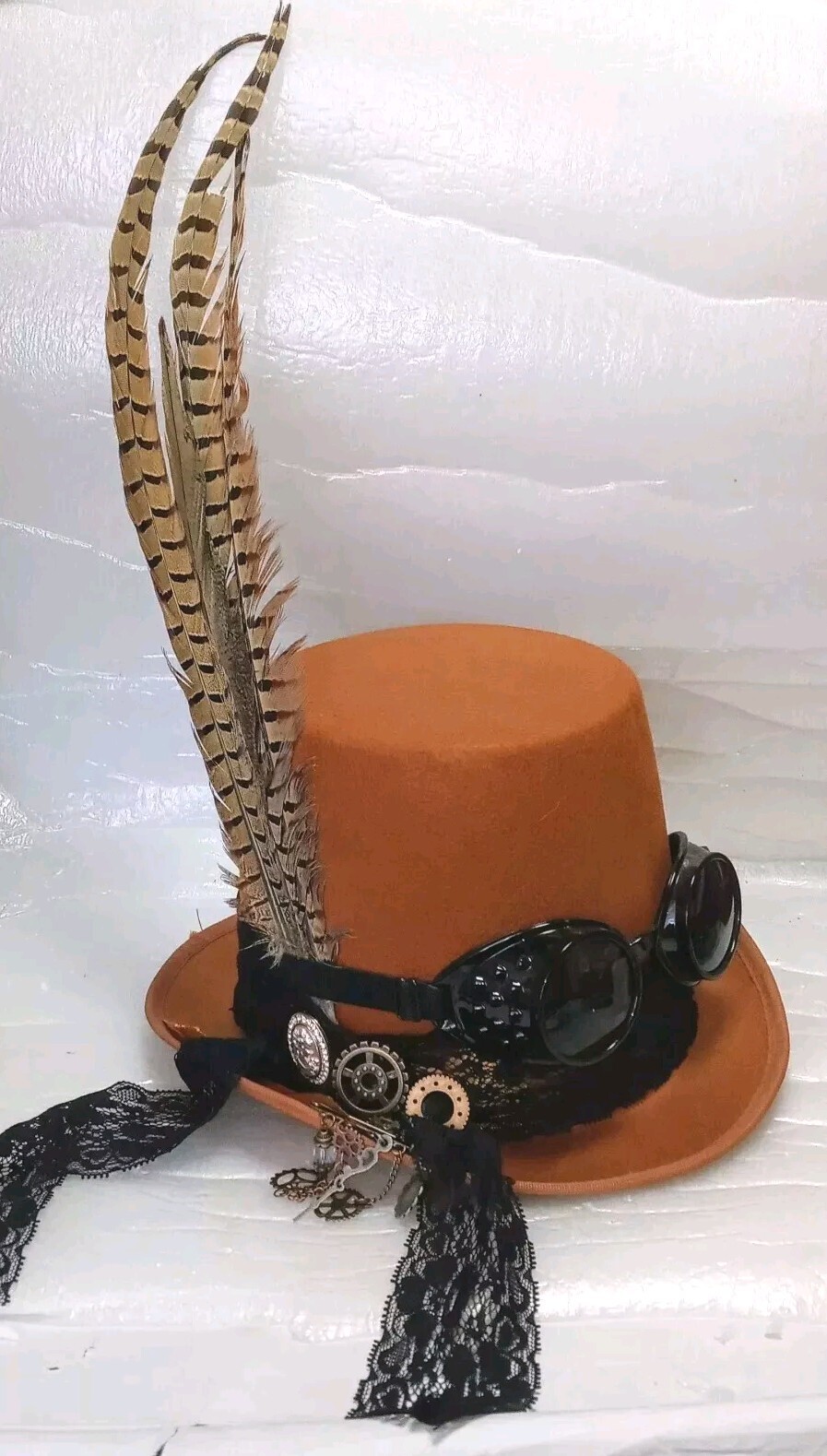 Steampunk Top Hat With Goggles/Gears/Chains/Feathers Costume Unisex Size 7