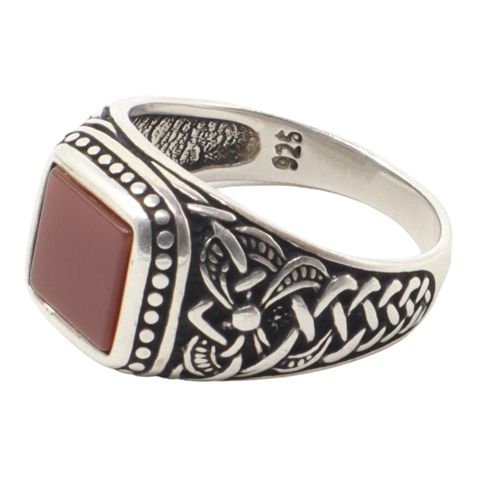 Silver Handmade Ring 925 Sterling Silver Square Carnelian Stone Ring Men's Rings