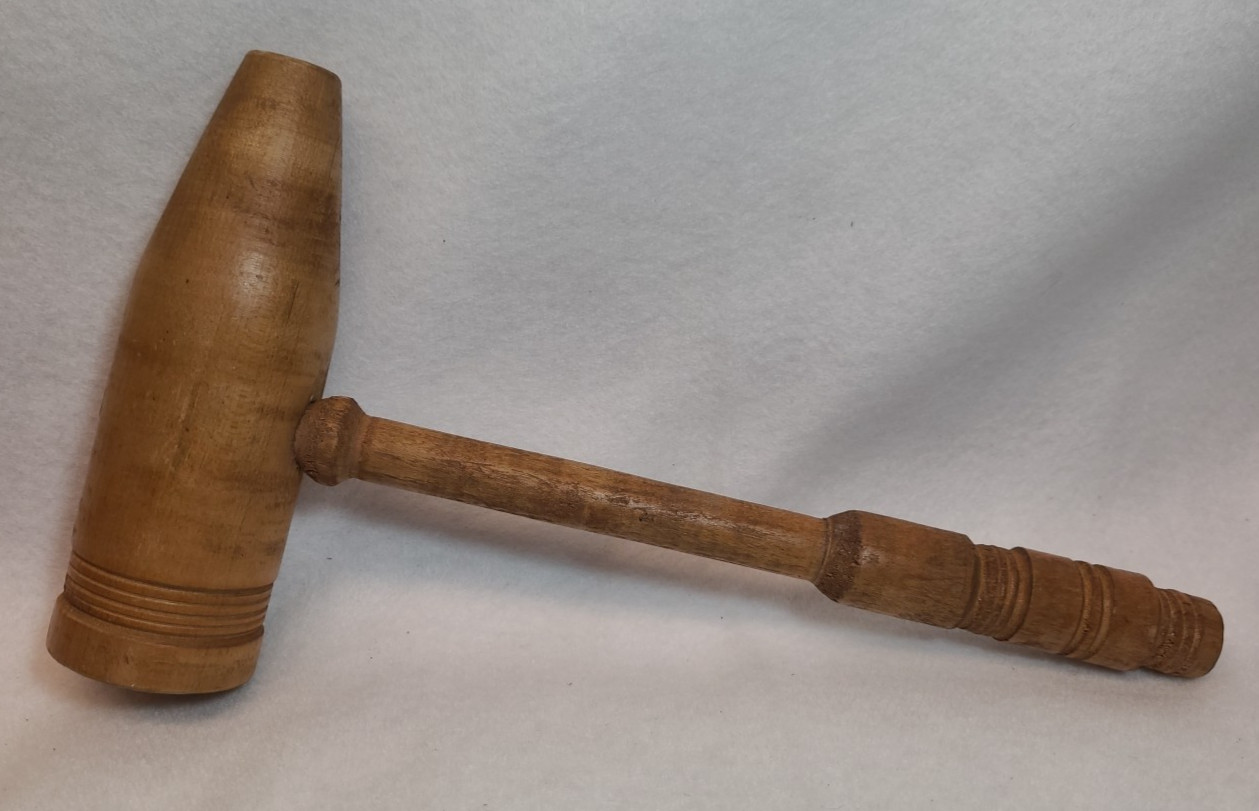 Vintage Lathe-Turned Wooden Bossing/Forming Mallet - 8oz, 11" Hammer