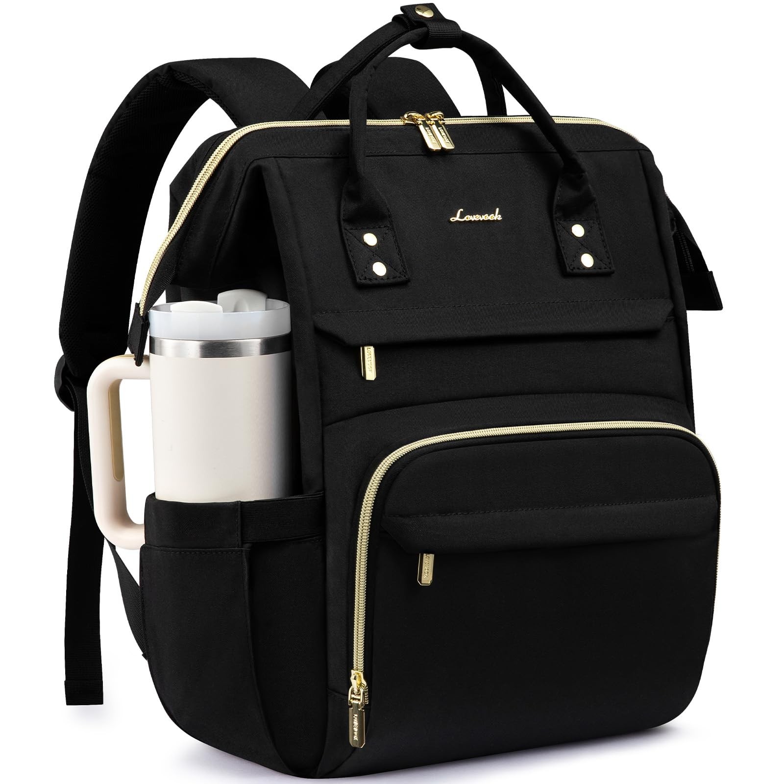 Laptop Backpack for Women with Giant Tumbler Holder Pocket,15.6 inch Waterpro...