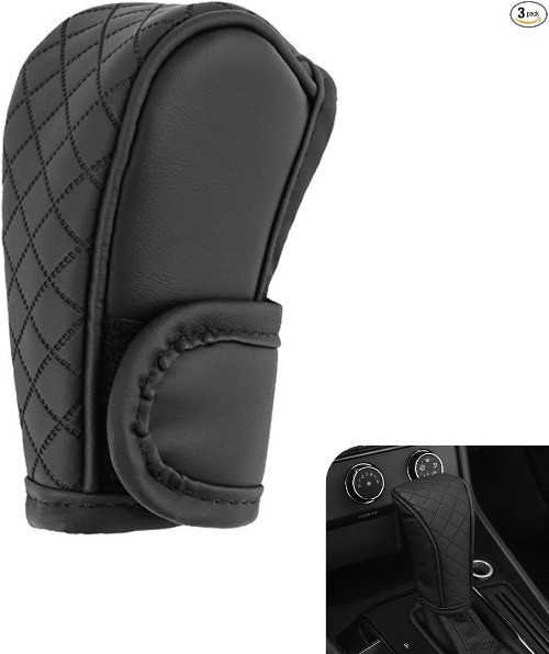 Leather Gear Shift Cover for Car, Universal Shifter Knob Protecto Color: Black