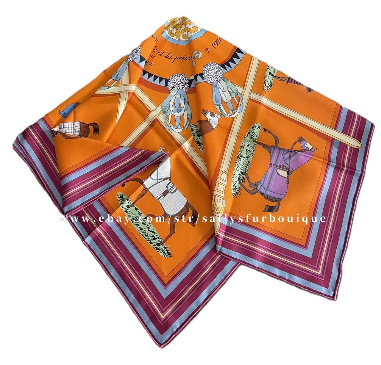 Sally Boutique 18 Momme Twill Silk Wrap Scarf Horses Print Double Face Shawl 35"
