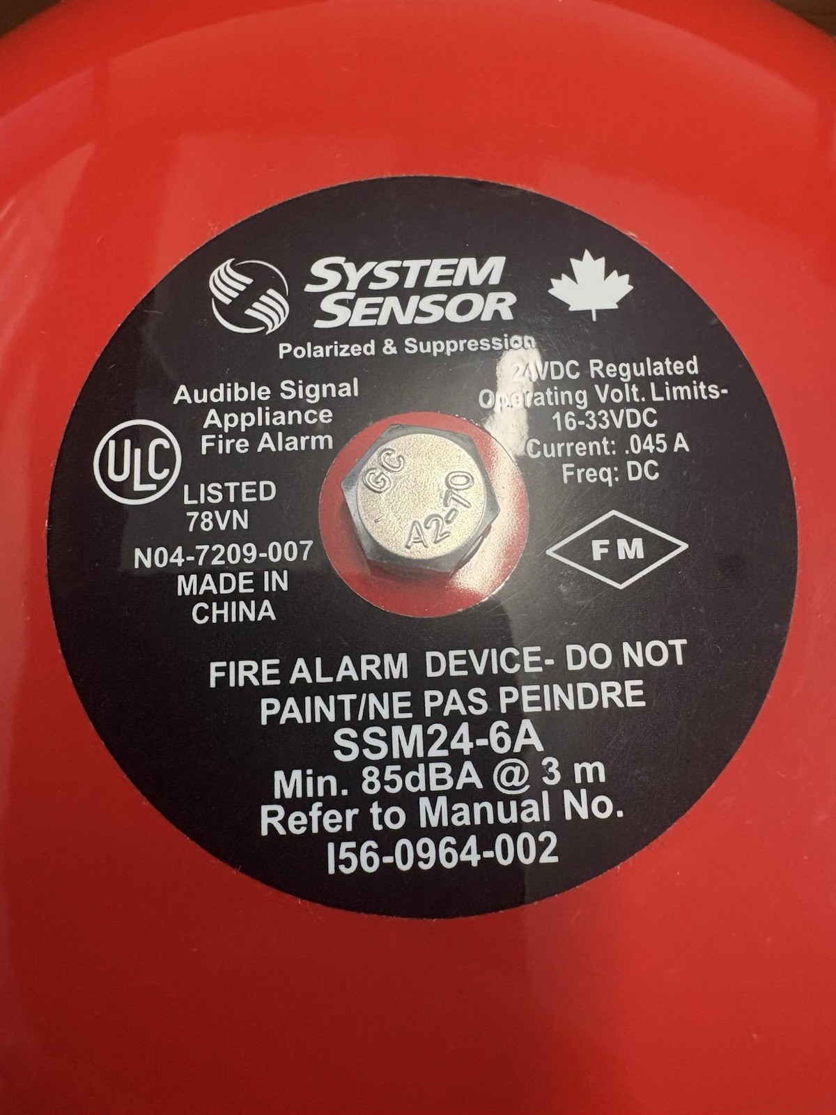 System Sensor SSM24-6A 24 VDC 6" FIRE Alarm Bell Red Polarized 85dba NEW