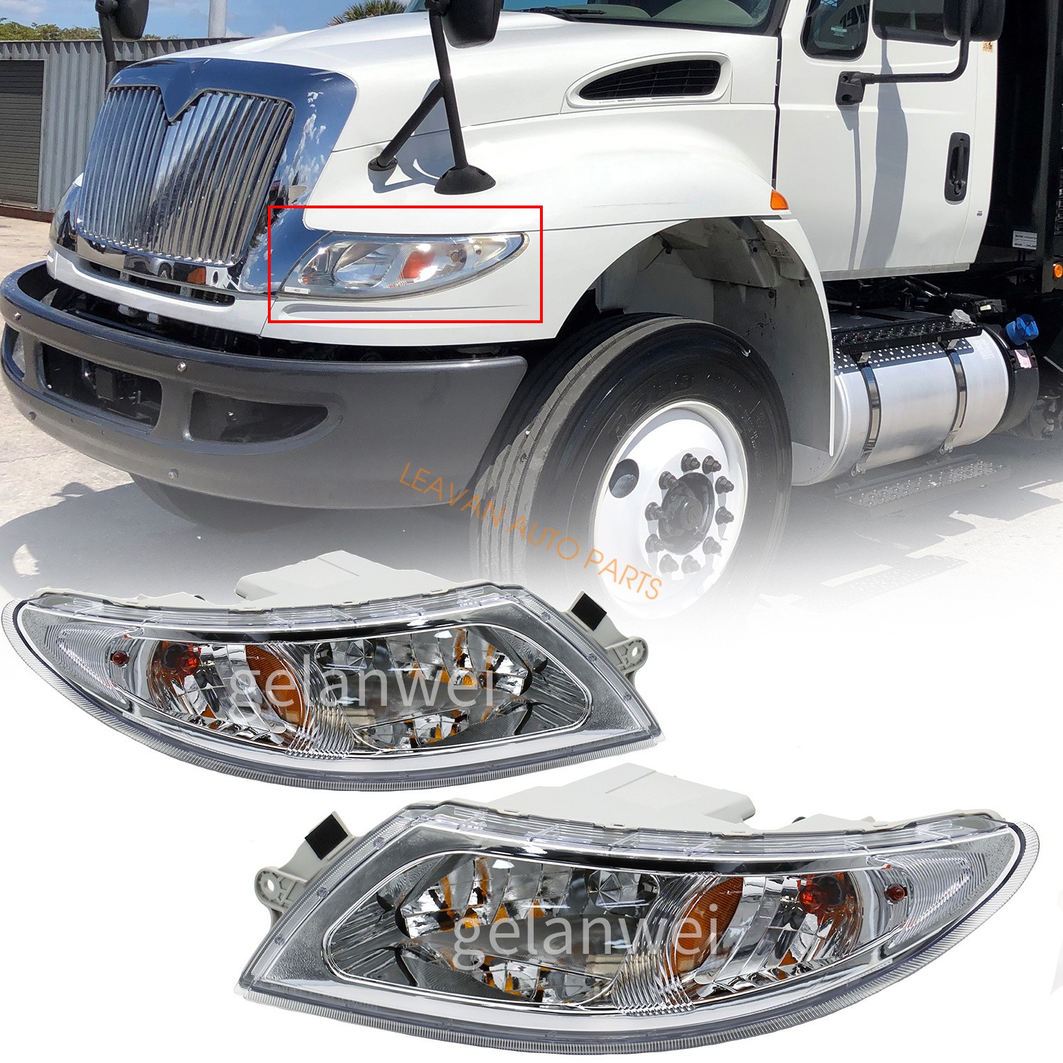 Headlights Pair For 2002-2019 International Truck 4100 4200 4300 4400 8500 8600