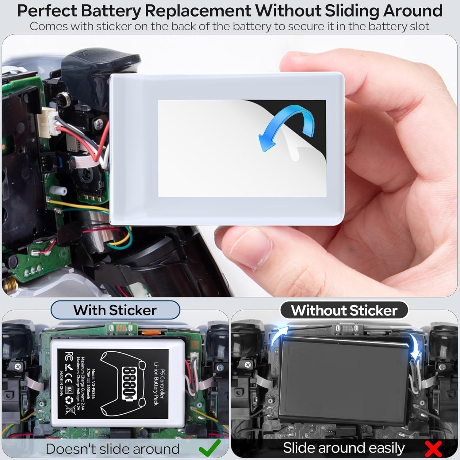 High Capacity PS5 Controller Battery Replacement Kit - 8880mAh, 4 Packs, Tools I