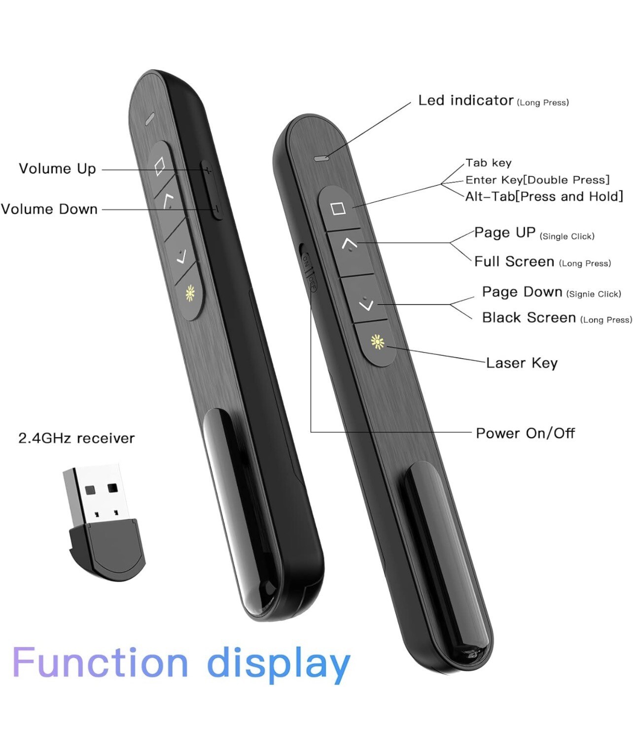 presentación clicker, presentador inalámbrico control de volumen