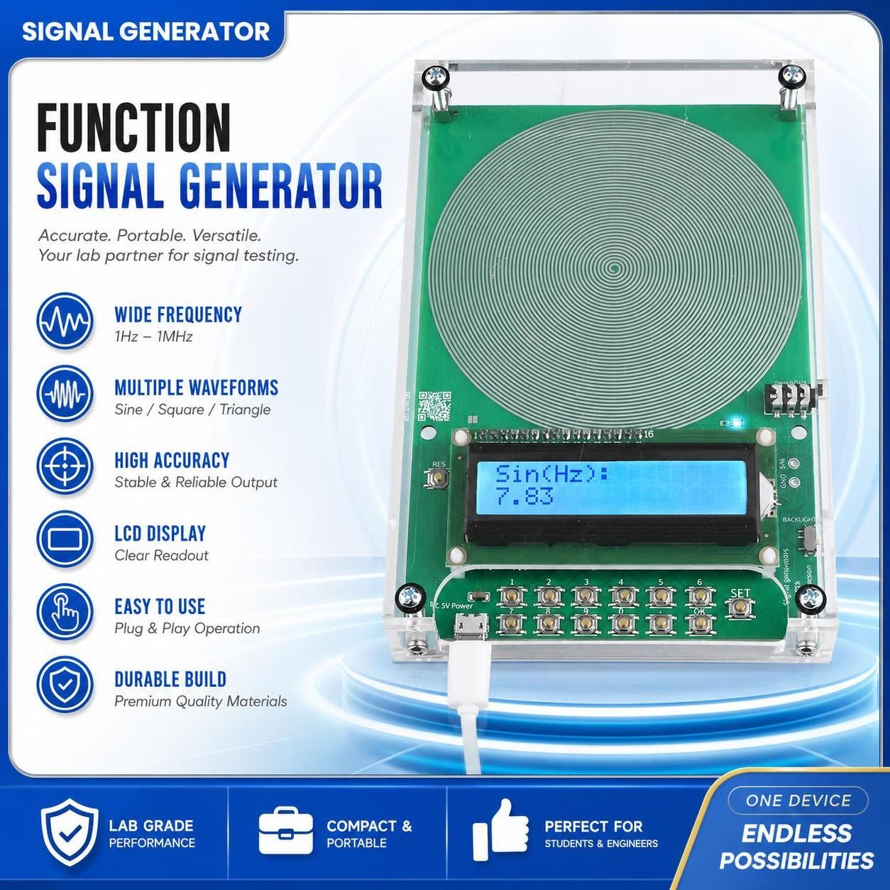 Adjustable 0.01Hz~30000Hz FM Schumann Wave Generator Pulse Sine Frequency 7.83Hz