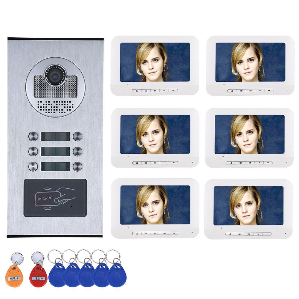 Smart 6 Apartment 7"color TFT LCD Video Intercom Doorbell RFID IR System