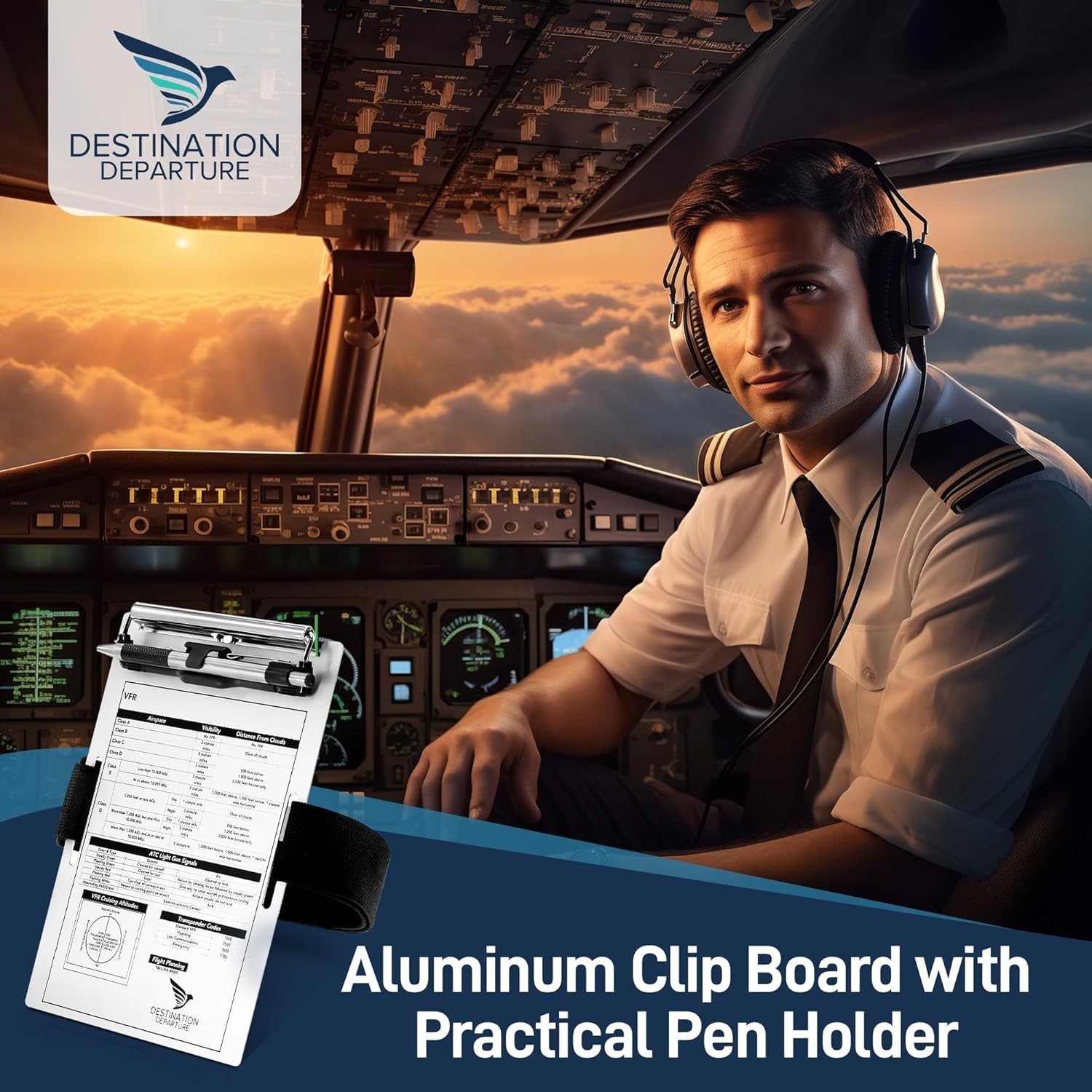 VFR Pilot Kneeboard - Durable Aviation-Grade Aluminum with Strap & Pen Holder