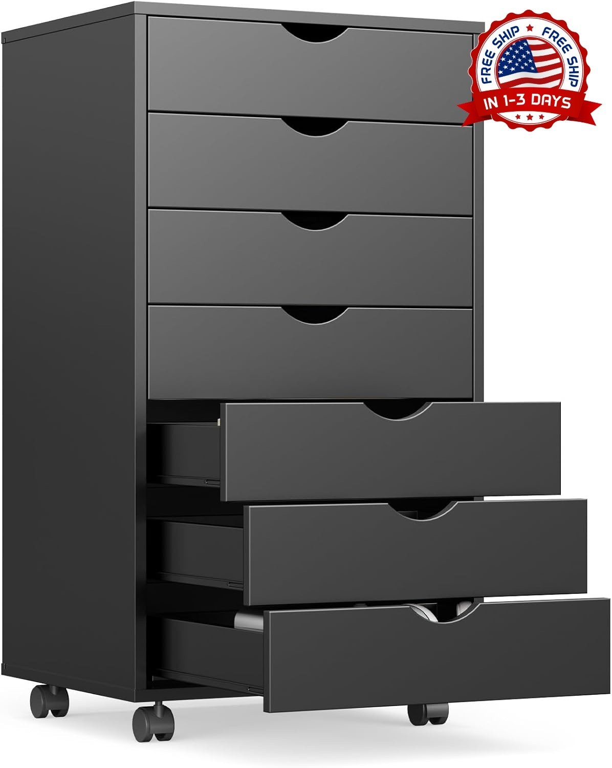 Archivador móvil de 7 cajones para almacenamiento debajo del escritorio (Negra)