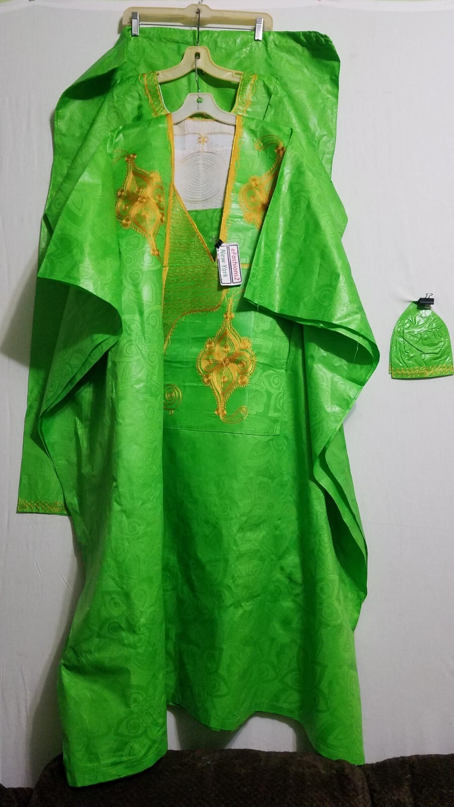 African Clothing Men Grand Bou Bou Pant Suit Brocade Cotton P Green Free Size