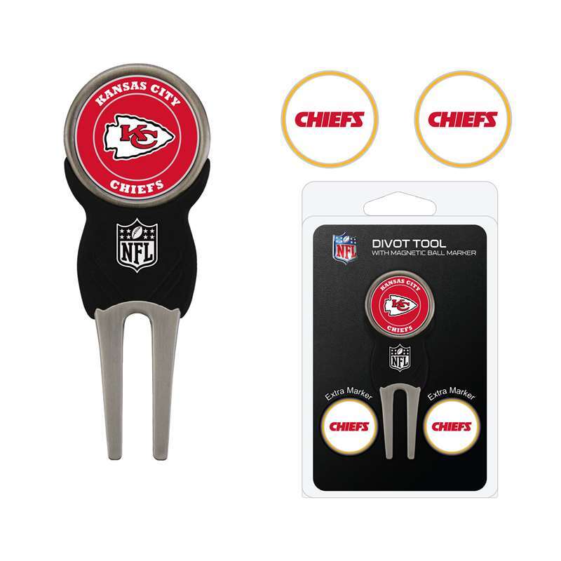 Team Golf NFL Kansas City Chiefs Divot Tool with 3 Golf Ball Markers Set
