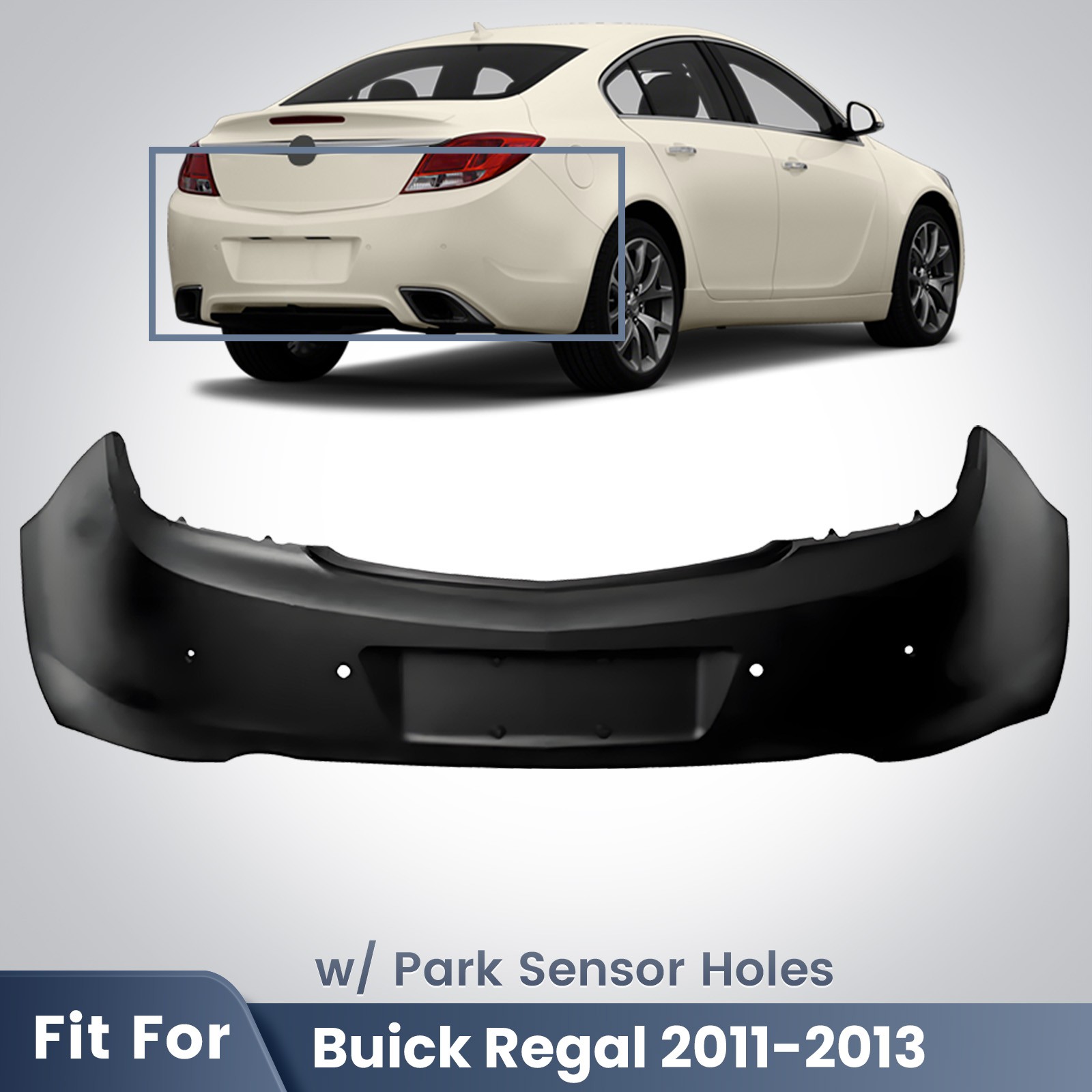 For 2011-2013 Buick Regal Base/ CXL/ Premium Rear Bumper Cover Primed W/ Sensor