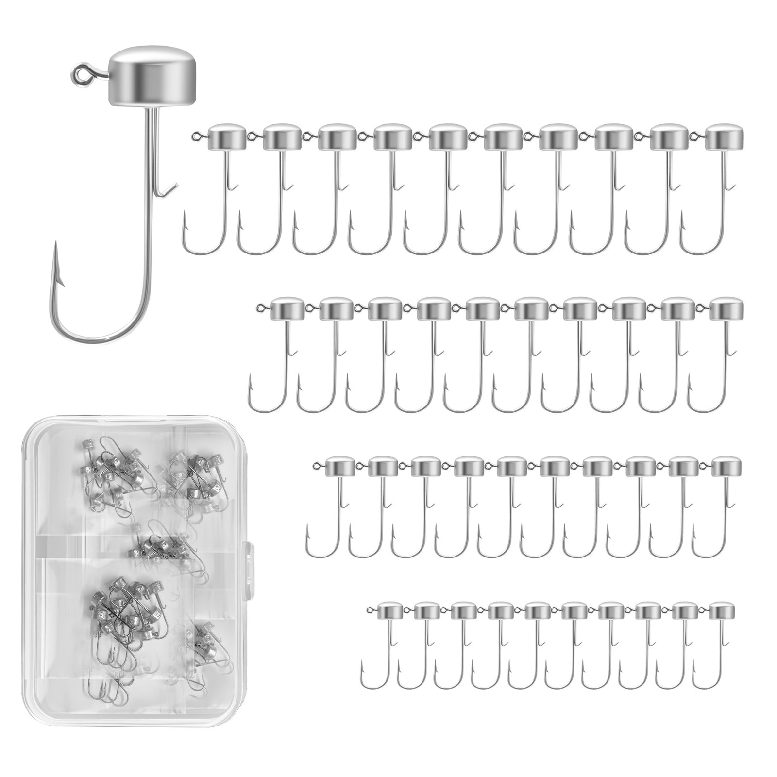 40pcs Ned Rig Jig Heads Set with Hooks Box – Mushroom Head Ned Rig Hooks for ...