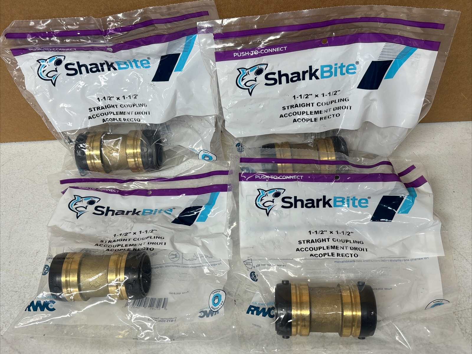 LOT OF 4 Sharkbite UXL0141 Push-To-Connect Brass Coupling 1-1/2" x 1-1/2"