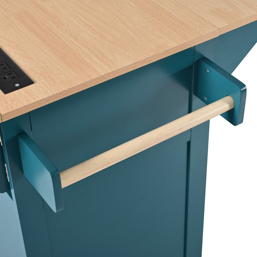 55.7'' Large Kitchen Island with 2 Drop Leaf,, Rolling Kitchen Cart on 5 Wheels