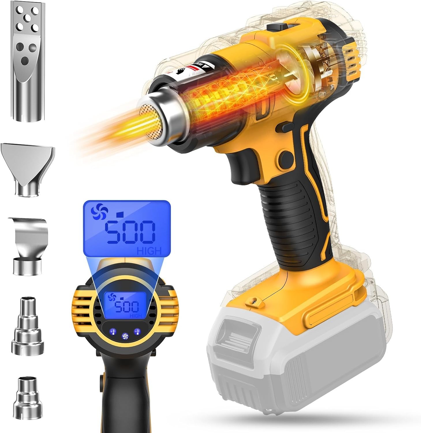LIVOWALNY Cordless Heat Gun Compatible with Dewalt 20v Battery (No Battery), 350