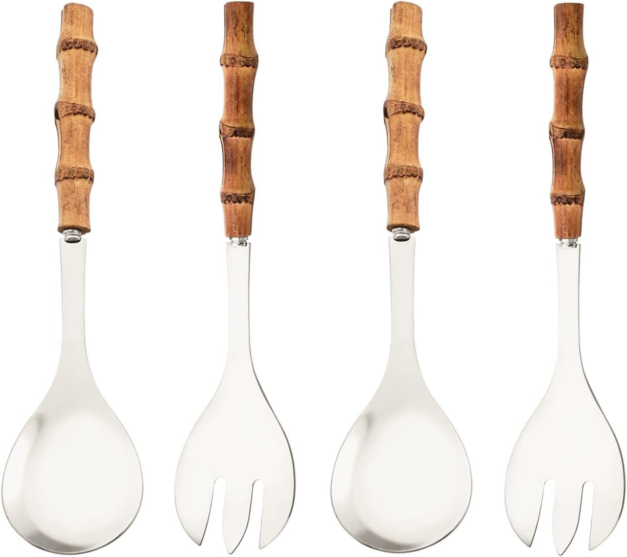40PCS Silverware Set 10 Bamboo Handle Flatware Set Stainless Steel Cutlery Set