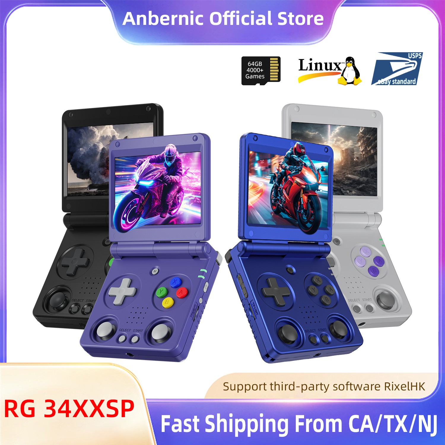 ANBERNIC RG 34XXSP Handheld Retro Game Console 3.4-inch H700 3300mAH Linux Gifts