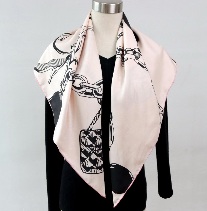 18 Momme Twill Silk Square Shawl Neckerchief 88X88cm Wrap necklace Print Scarf