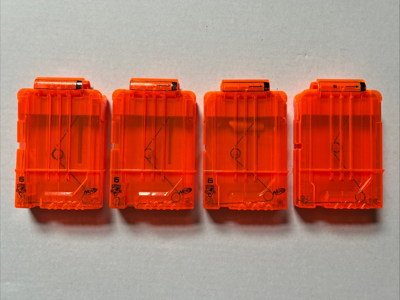 Nerf N-Strike Elite Lot Of 4 6 Round Magazine Clip Ammo Dart Orange Used