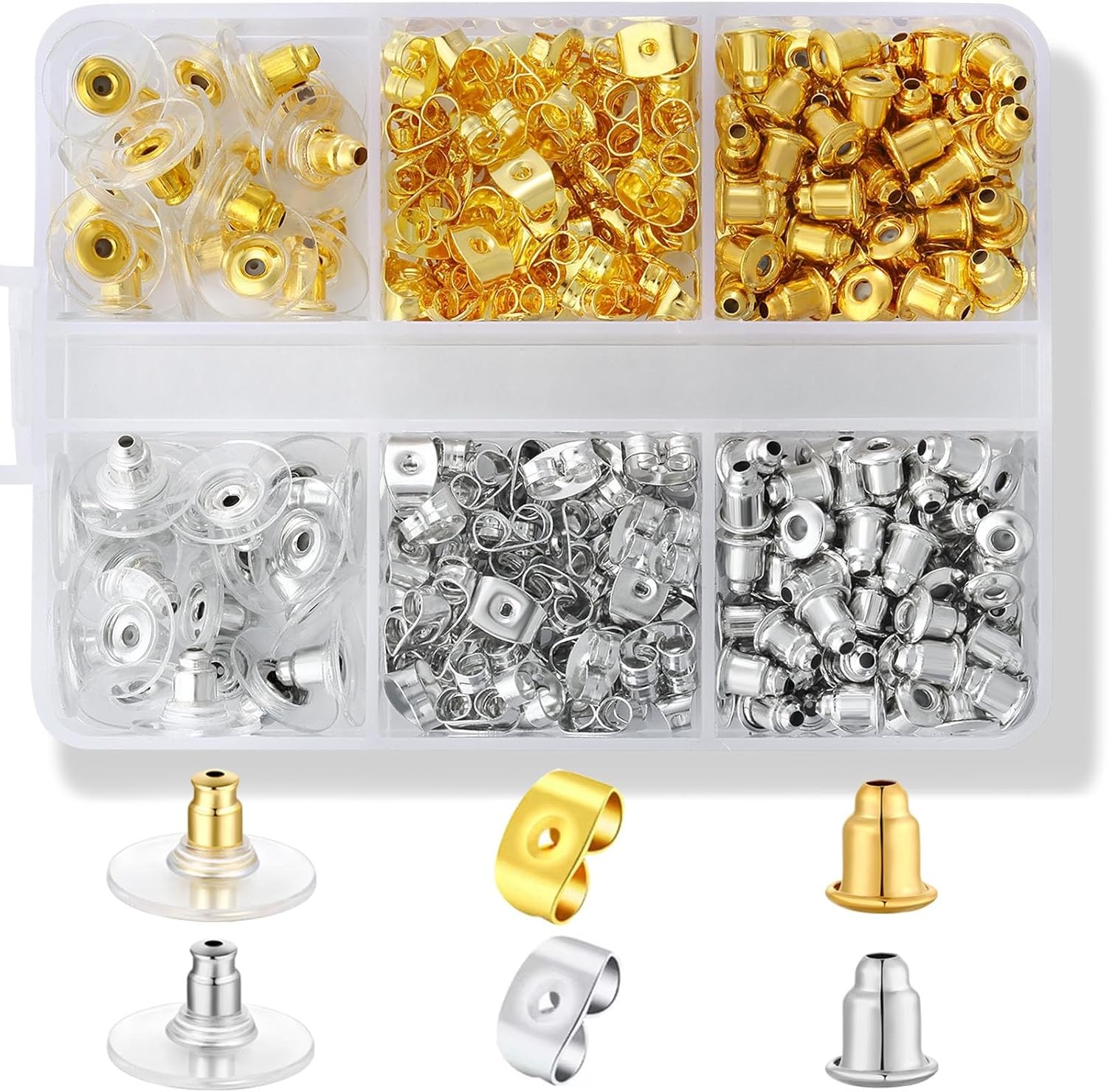 170PCS Hypoallergenic Metal Earring Backs 6 Styles Safety Stud Hoop
