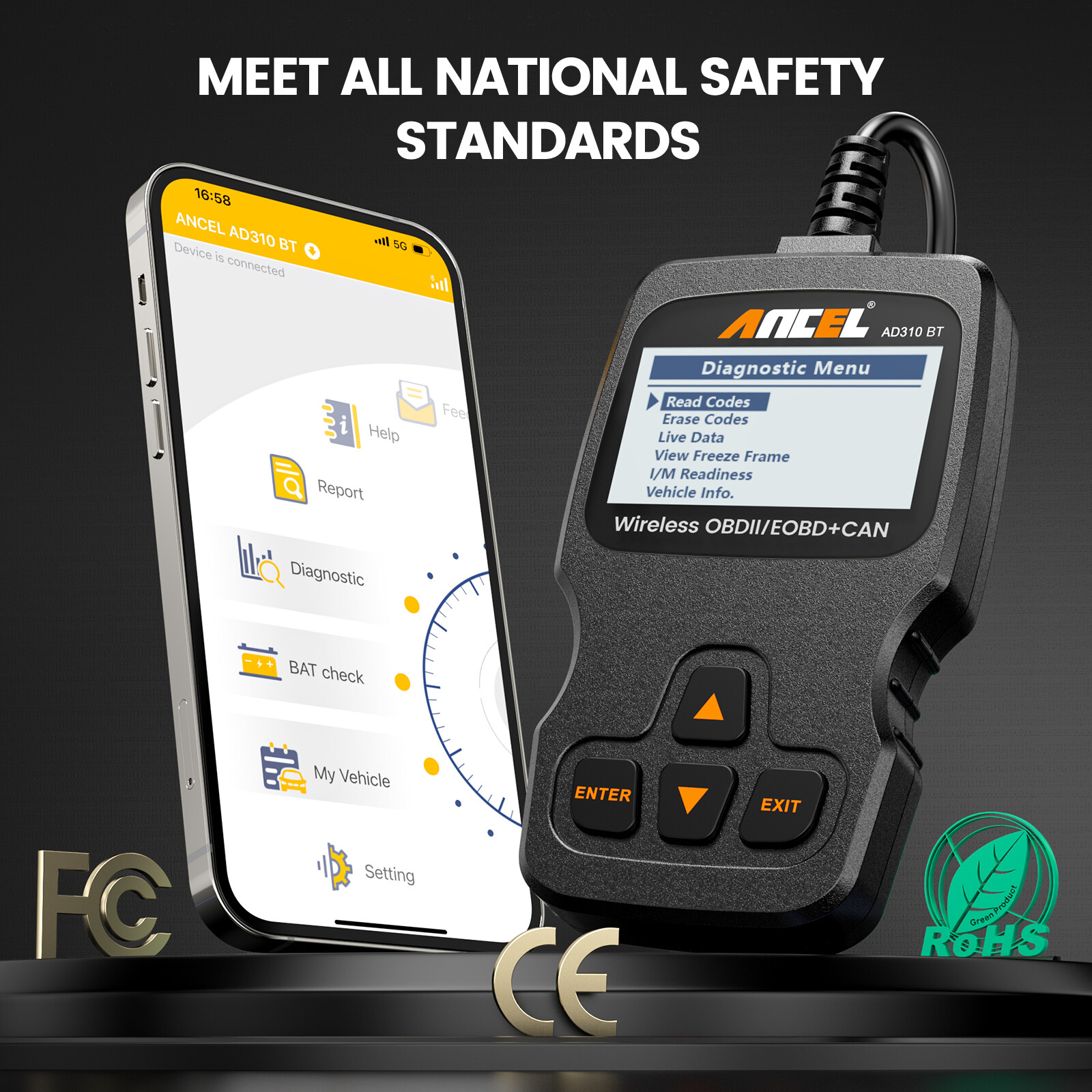 ANCEL AD310 BT OBD2 Scanner Bluetooth Diagnostic Tool Engine for iOS Android
