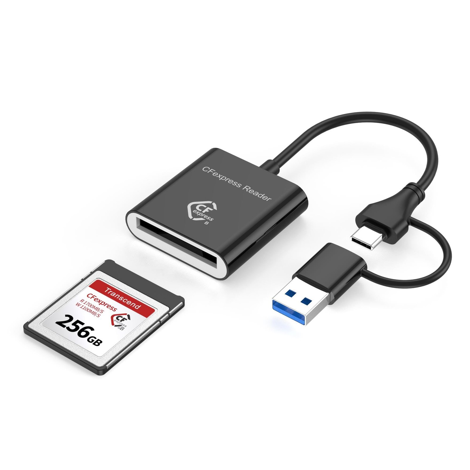 CFexpress B Card Reader, 10Gbps USB 3.2 Gen 2, 2-in-1 USB-& USB-A Adapter, Po...