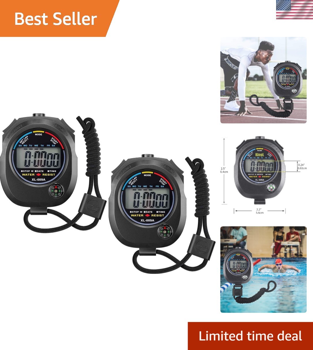 2 Pack Digital Stopwatch Timer: Large Display Multi-Function Stop Watch for S...