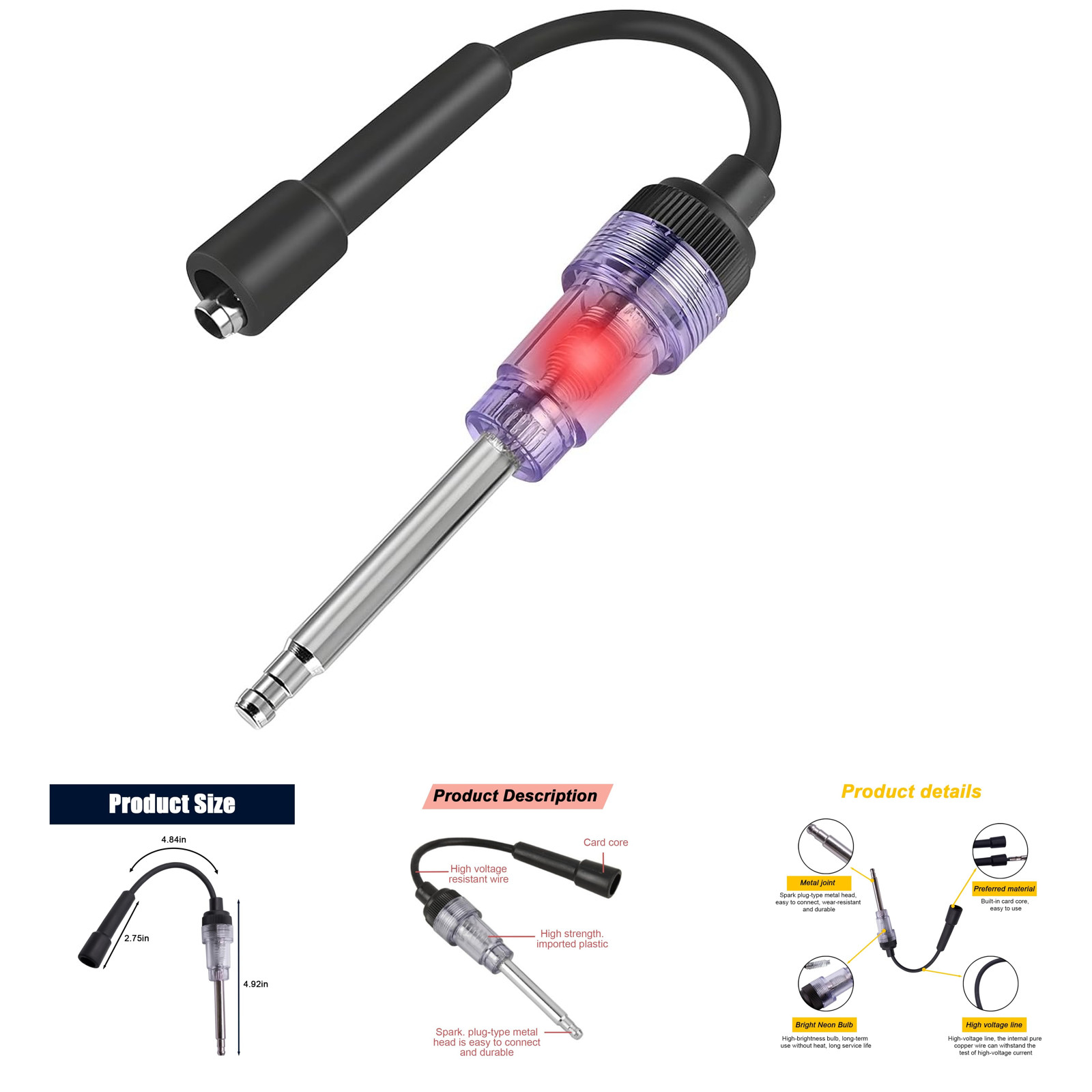 Automotive Spark Plug Tester Inline Ignition Spark Light Engine Diagnostic Tool