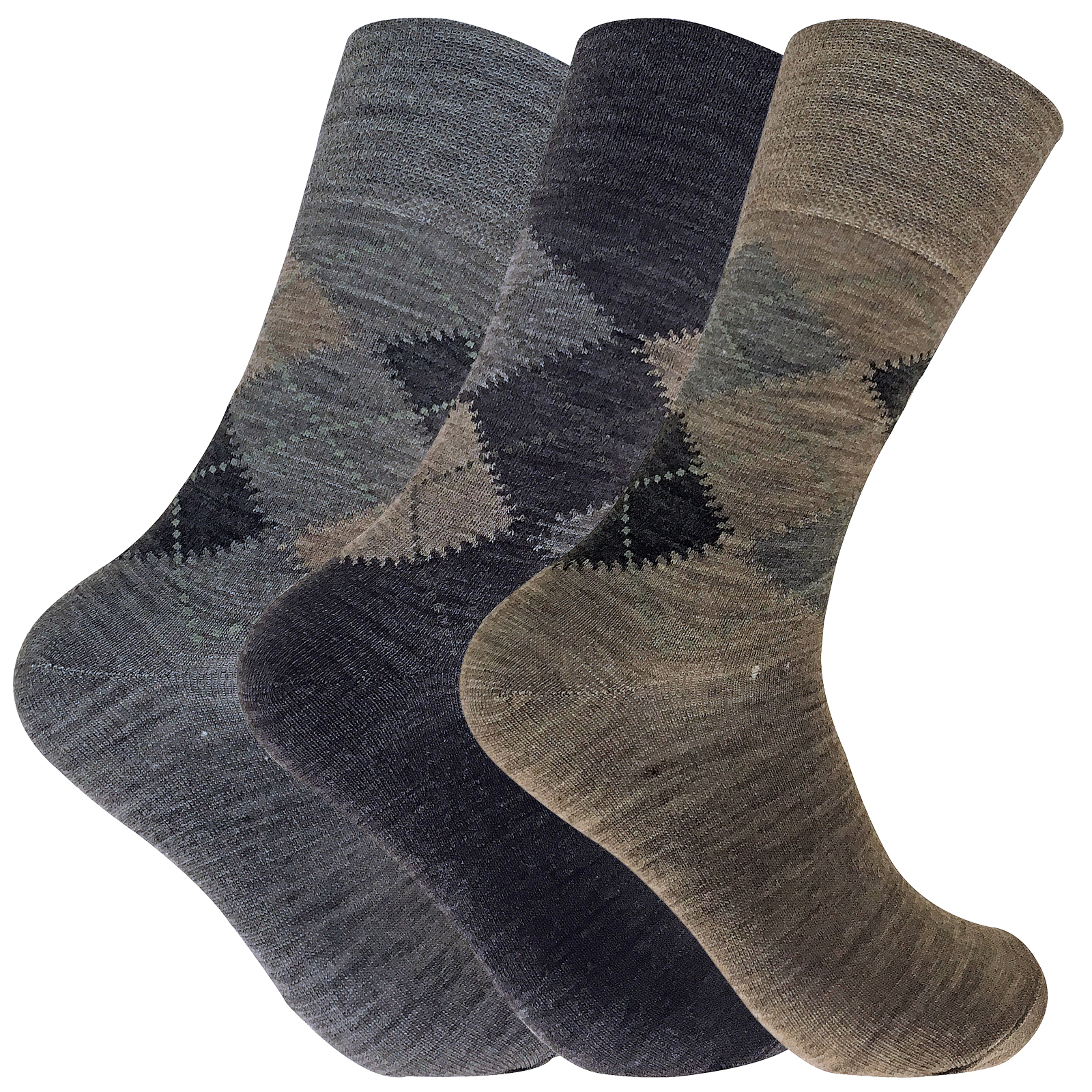 3 Pairs Mens Thin Warm Non Elastic Top Argyle Lambs Wool Hiking Walking Socks
