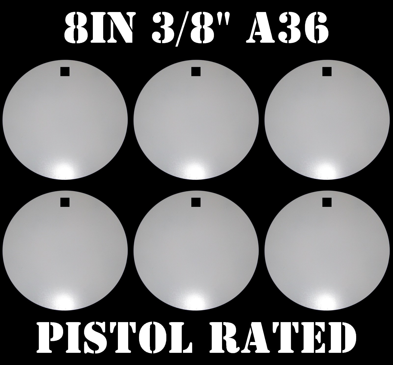 8in. NRA Pistol Shooting Targets - 3/8 Thk Steel Targets - 6pc. Metal Target Set