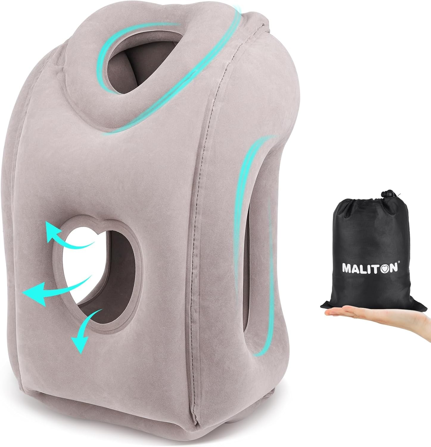 Maliton Inflatable Travel Pillow for Airplane Comfortable Sleeping to Grey