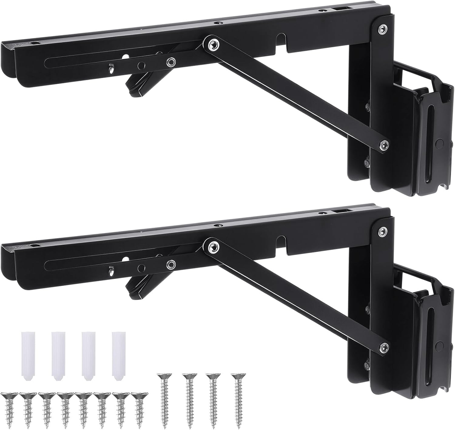 2 Pcs 10 Inch E Track Folding Shelf Brackets Black Heavy Duty Metal DIY Collapsi