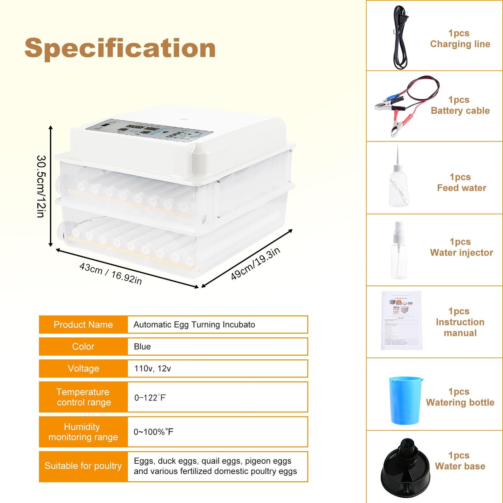 120 Eggs Incubator Automatic Egg Turning Function For Hatching Chicken Quail